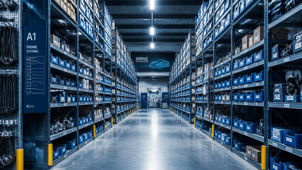 Almacén tecnológico de autopartes con inventario de varias sucursales